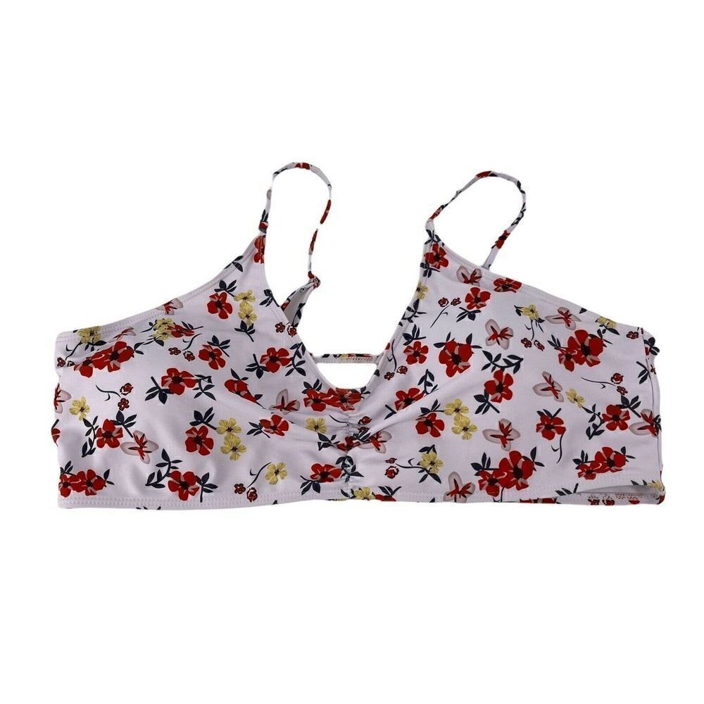 Bohemian Bikini Top Womens Size 4XL White Red V Neck Swimwear Wireless Floral